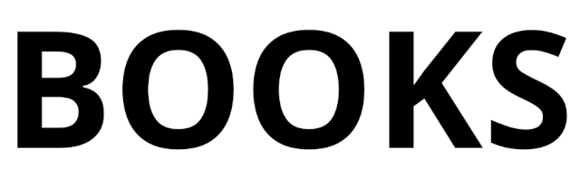 Banner saying BOOKS in all caps, black on a white background