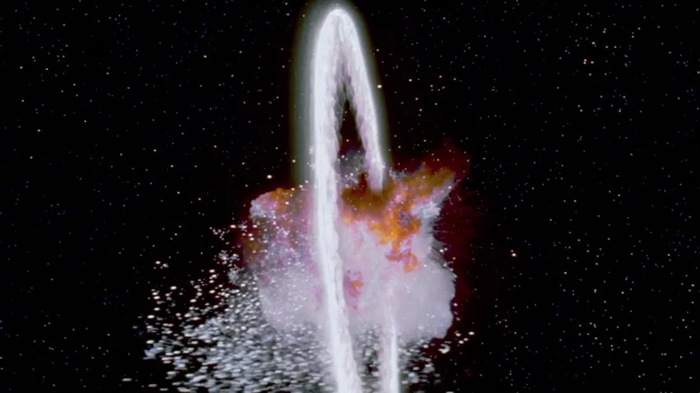 Death Star explosion from the original Star Wars movie, with ring of light expanding out from a detonating core