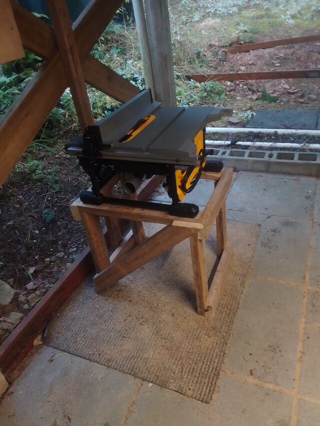 DeWalt portable table saw on custom 2x4 stand