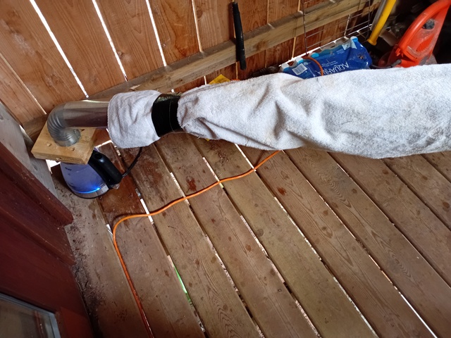 Simple steamer consisting of a bit of four inch stove pipe attached to the top of an old electric kettle.
